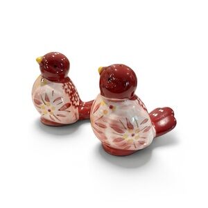 Temp-Tations Salt And Pepper Shakers LOVE BIRDS Floral CRANBERRY PINK Ceramic